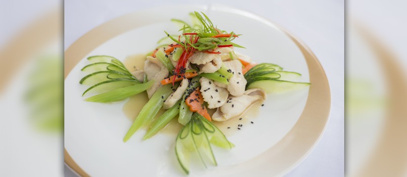 Chicken with Spring Onion by Chef Apichat at Ocean Beach Club, Hilton Phuket Arcadia — tender chicken stir-fried with celery, spring onion, and ginger.