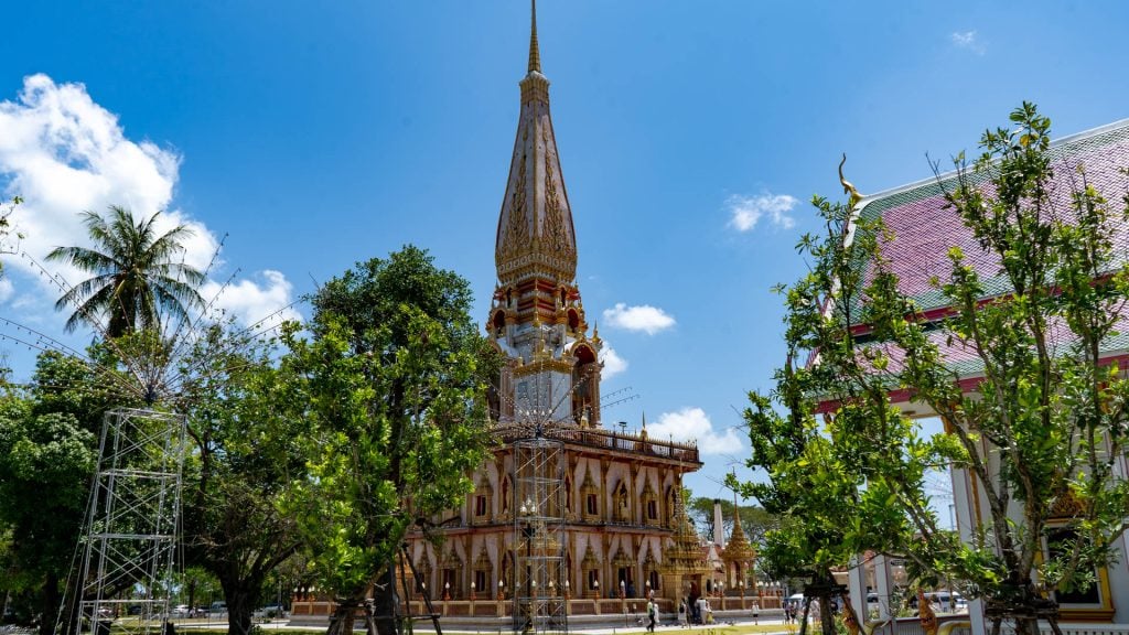 Phra Mahathat Chedi pagoda tower at Wat Chalong temple in Phuket