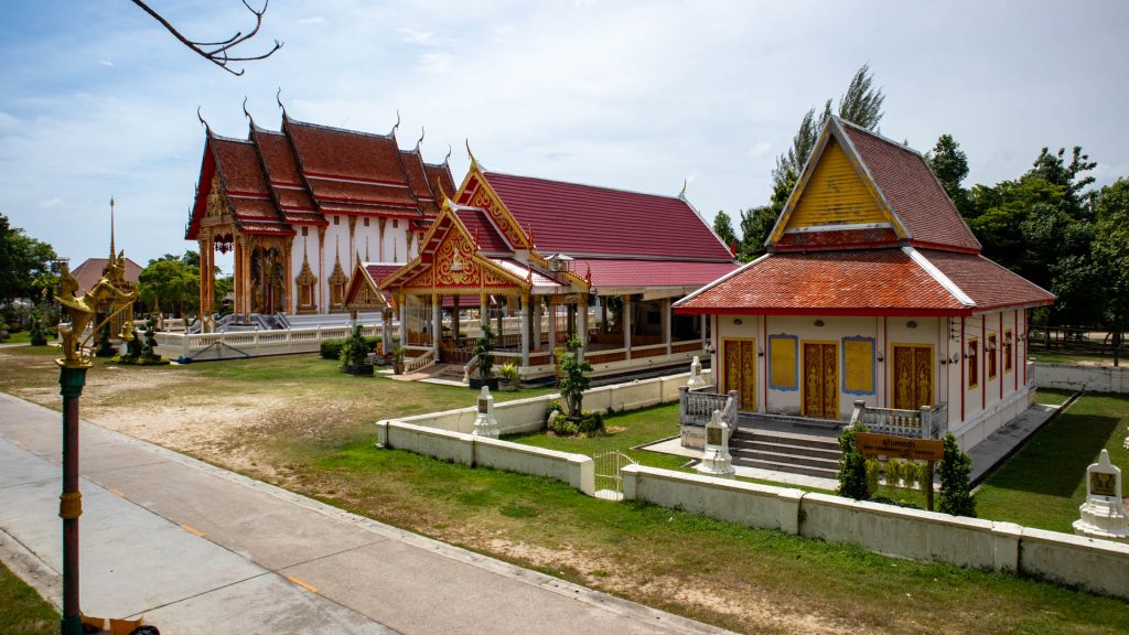 Wat Choeng Thale temple compound with ordination hall and surrounding buildings in Cherngtalay