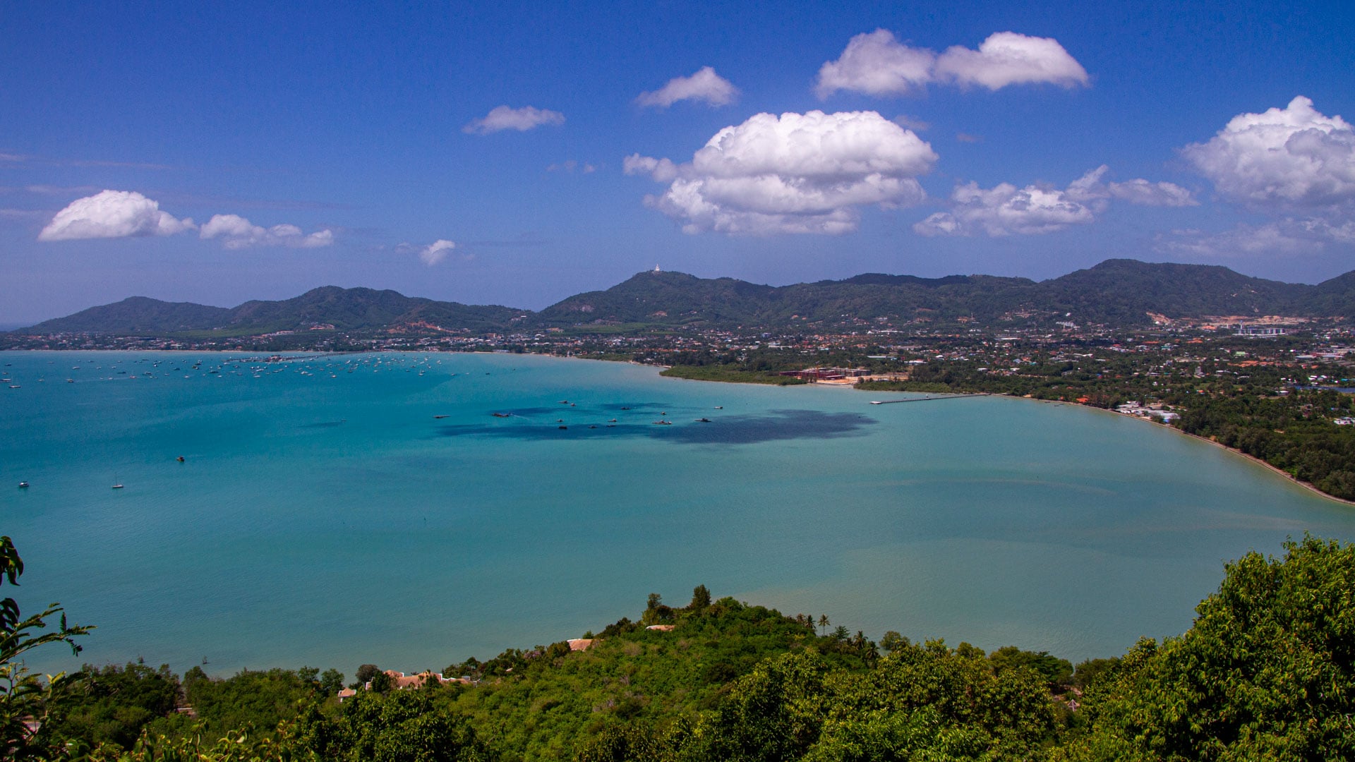 Wide view across Chalong Bay from Khao Khad Views Tower