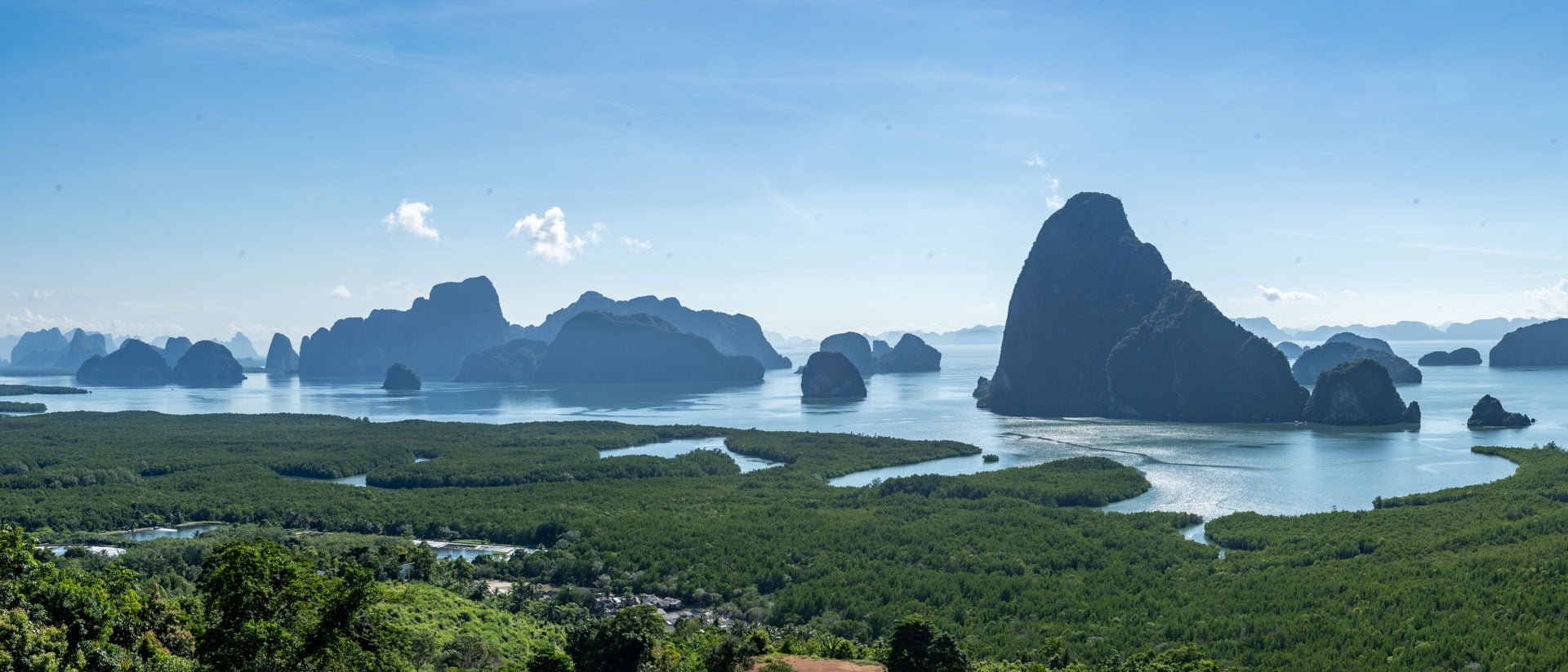 Limestone formations and mangrove forest seen from Samet Nangshe Viewpoint