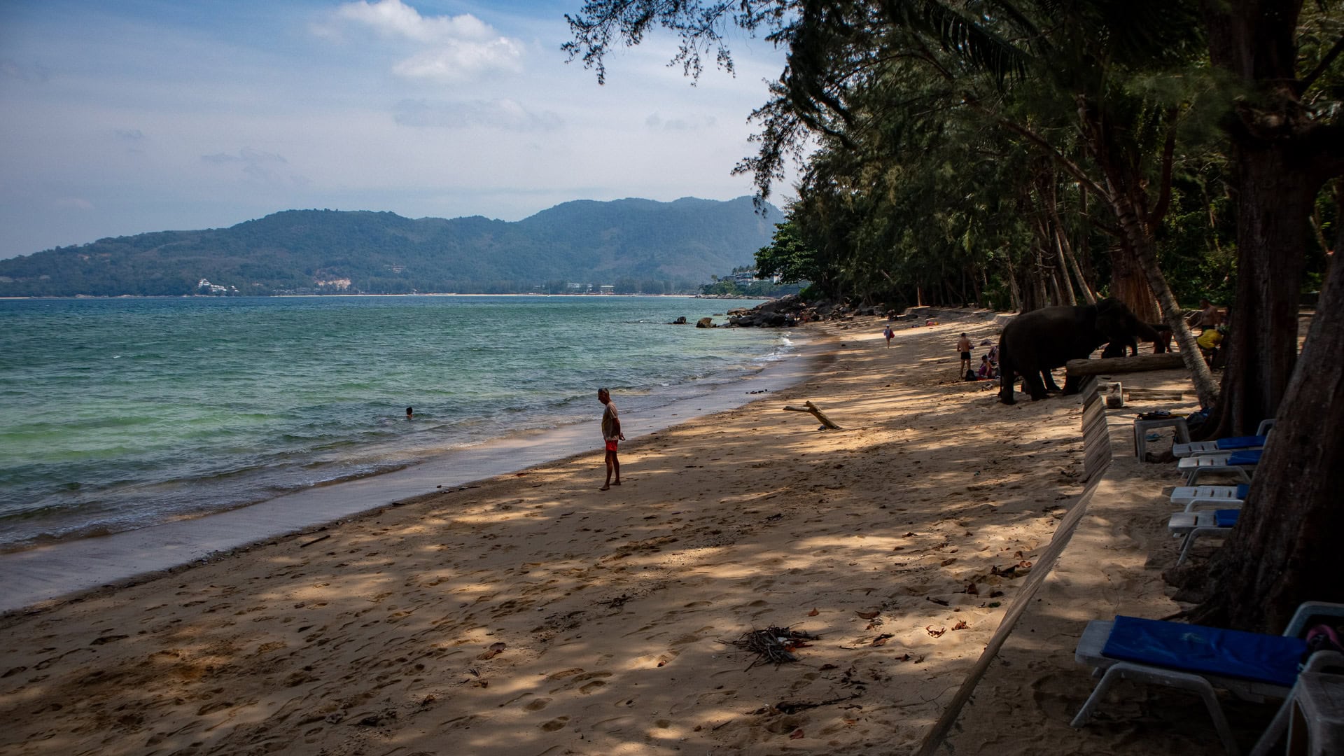Hua Beach Phuket panoramic view of the cove with shallow water and boats