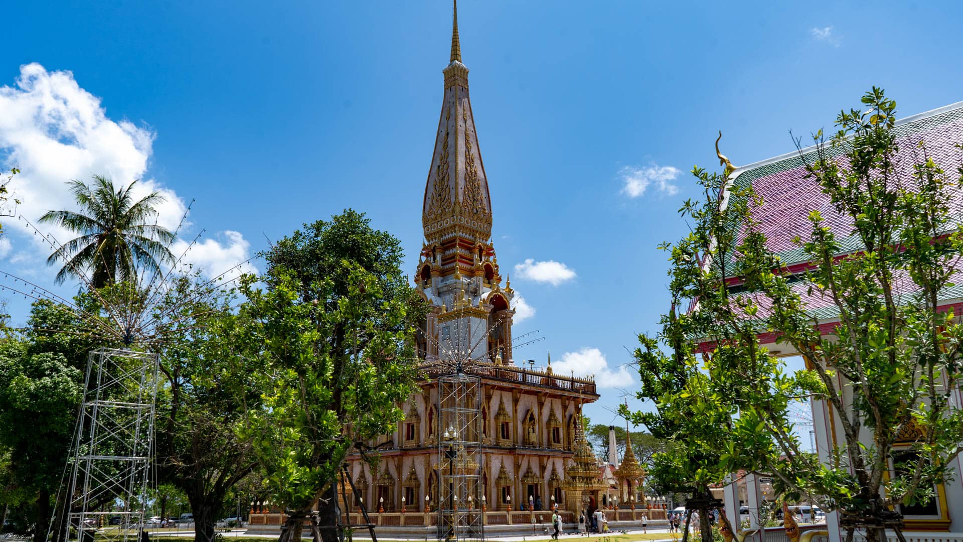 Phra Mahathat Chedi pagoda tower at Wat Chalong temple in Phuket